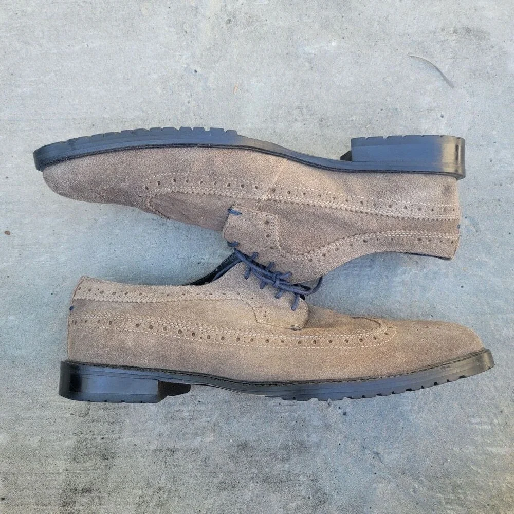 BEN SHERMAN Men's‎ Sz 13 Wingtip Brogue Oxford Loafers Grey Suede Leather Italy